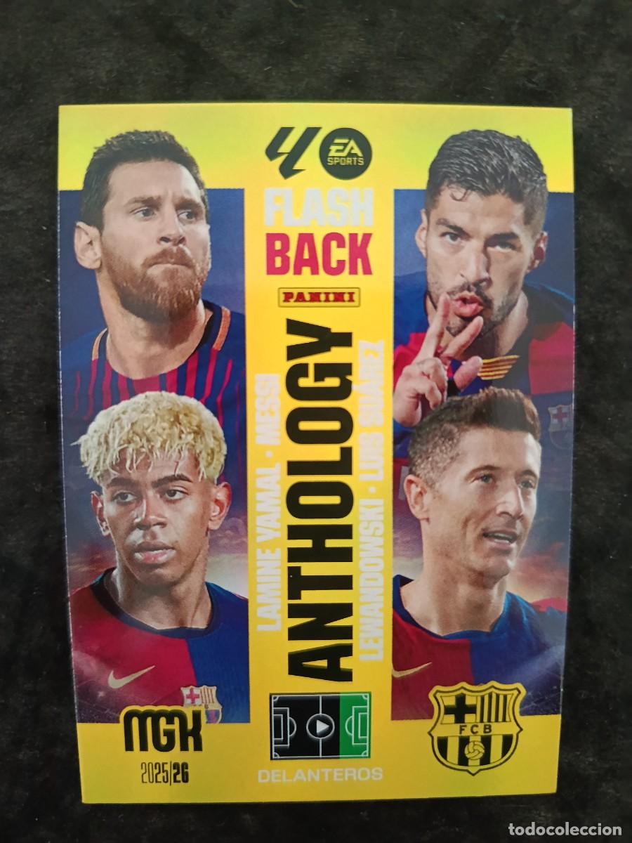 Trading Cards: MGK 2025/26. #438. FLASH BACK ANTHOLOGY. MESSI - LUIS SUAREZ - YAMAL - LEWANDOWSKI