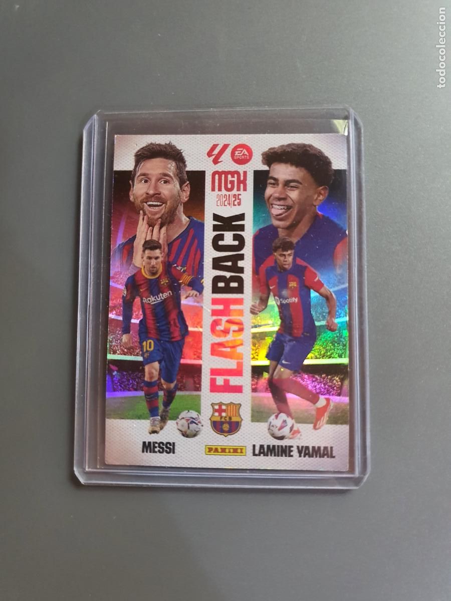 Trading Cards: MESSI LAMINE YAMAL FLASHBACK FUTBOL LIGA - CARTA CROMO PANINI MEGACRACKS MGK XL ORO 2024 2025