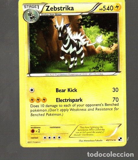 Trading Cards: CROMO DE POK&Eacute;MON FASE 1 ZEBSTRIKA N&ordm; 523 DEL A&Ntilde;O 2011