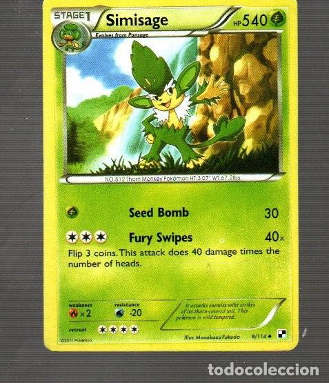 Trading Cards: CROMO DE POK&Eacute;MON FASE 1 SIMISAGE N&ordm; 512 DEL A&Ntilde;O 2011