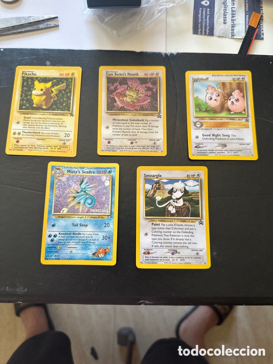 Trading Cards: Lote cartas promo Pokemon Seadra, Picachu, Meowth, Igglybuff y Smeargle todas nuevas sin usar