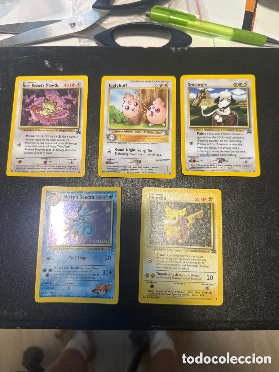 Trading Cards: Lote cartas promo Pokemon Seadra, Picachu, Meowth, Igglybuff y Smeargle todas nuevas sin usar
