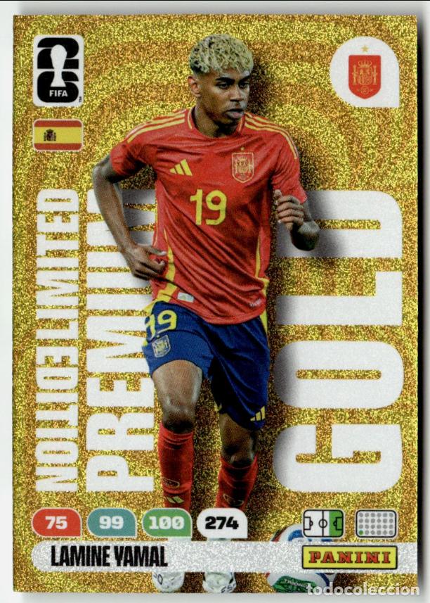 Trading Cards: Panini FIFA World Cup Adrenalyn 2026 Lamine Yamal Edici&oacute;n Limitada Premium Oro