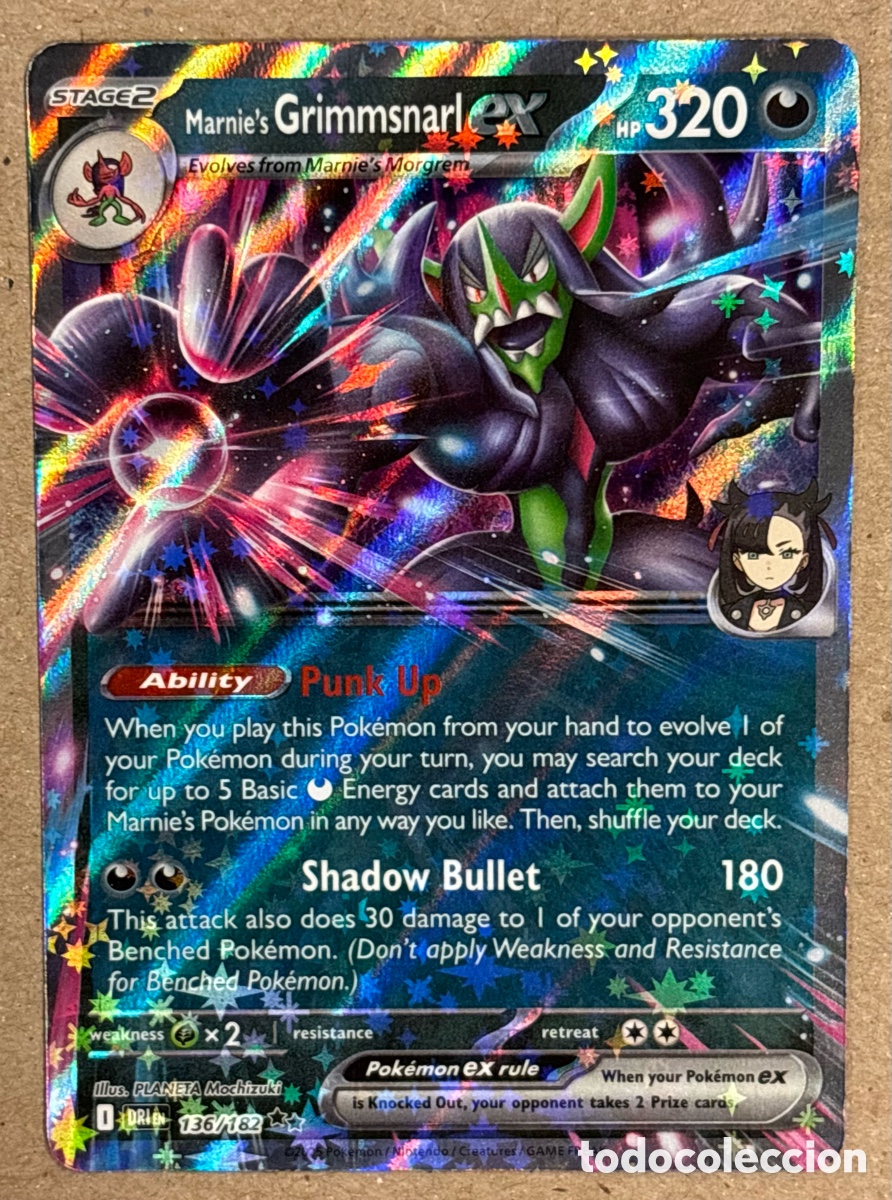 Trading Cards: MARNIE&rsquo;S GRIMMSNARL EX. CARTA POK&Eacute;MON RR #136/182. SCARLET & VIOLET: DESTINED RIVALS (DRIen)