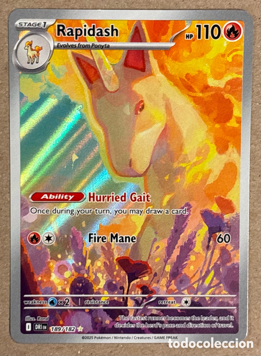 Trading Cards: RAPIDASH. CARTA POK&Eacute;MON ILLUSTRATION RARE #189/182. SCARLET & VIOLET: DESTINED RIVALS (DRIen).