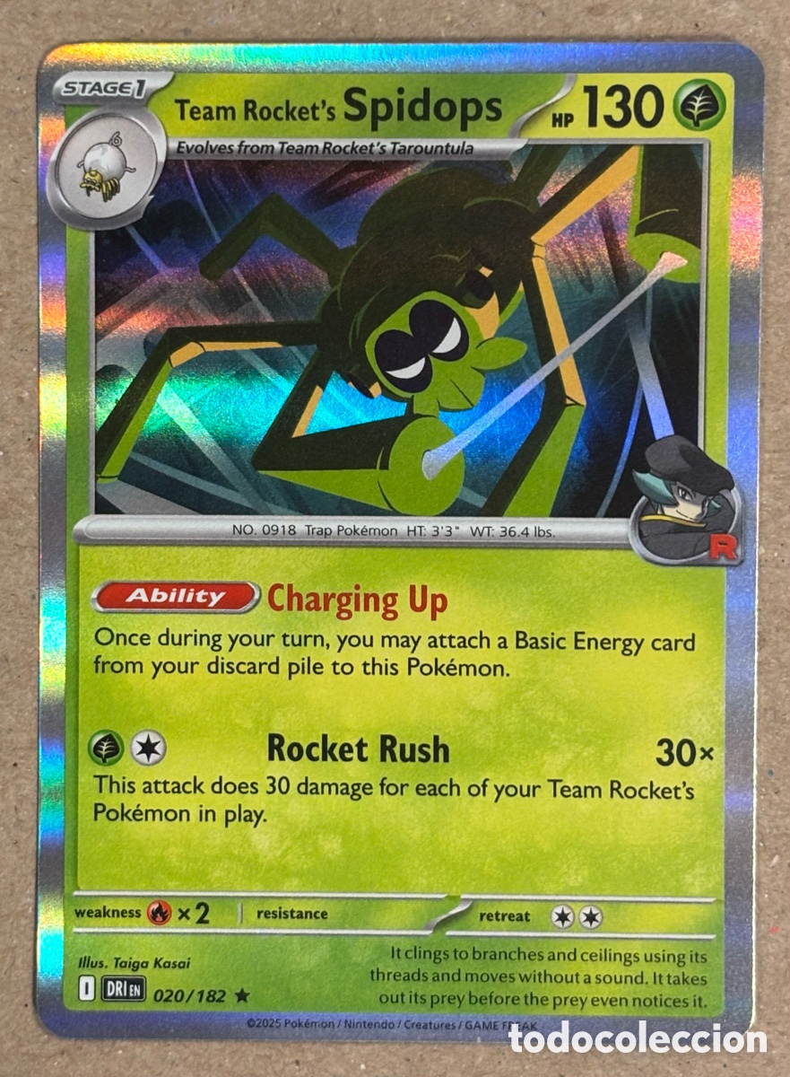 Trading Cards: TEAM ROCKET&rsquo;S SPIDOPS. CARTA POK&Eacute;MON HOLO #020/182. SCARLET & VIOLET: DESTINED RIVALS (DRIen).