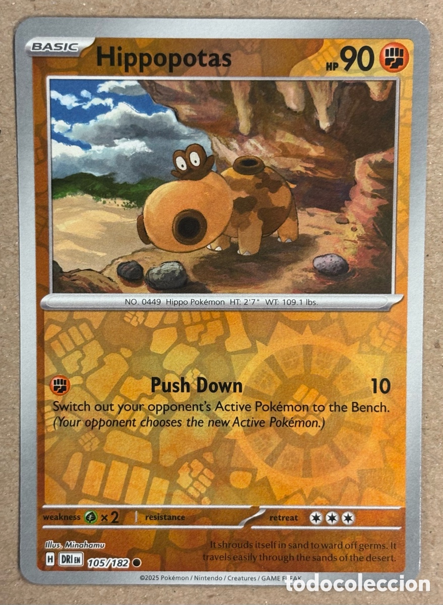 Trading Cards: HIPPOPOTAS. CARTA POK&Eacute;MON REVERSE HOLO #105/182. SCARLET & VIOLET: DESTINED RIVALS (DRIen).