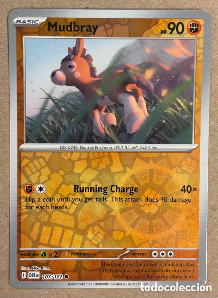Trading Cards: MUDBRAY. CARTA POK&Eacute;MON REVERSE HOLO #107/182. SCARLET & VIOLET: DESTINED RIVALS (DRIen).
