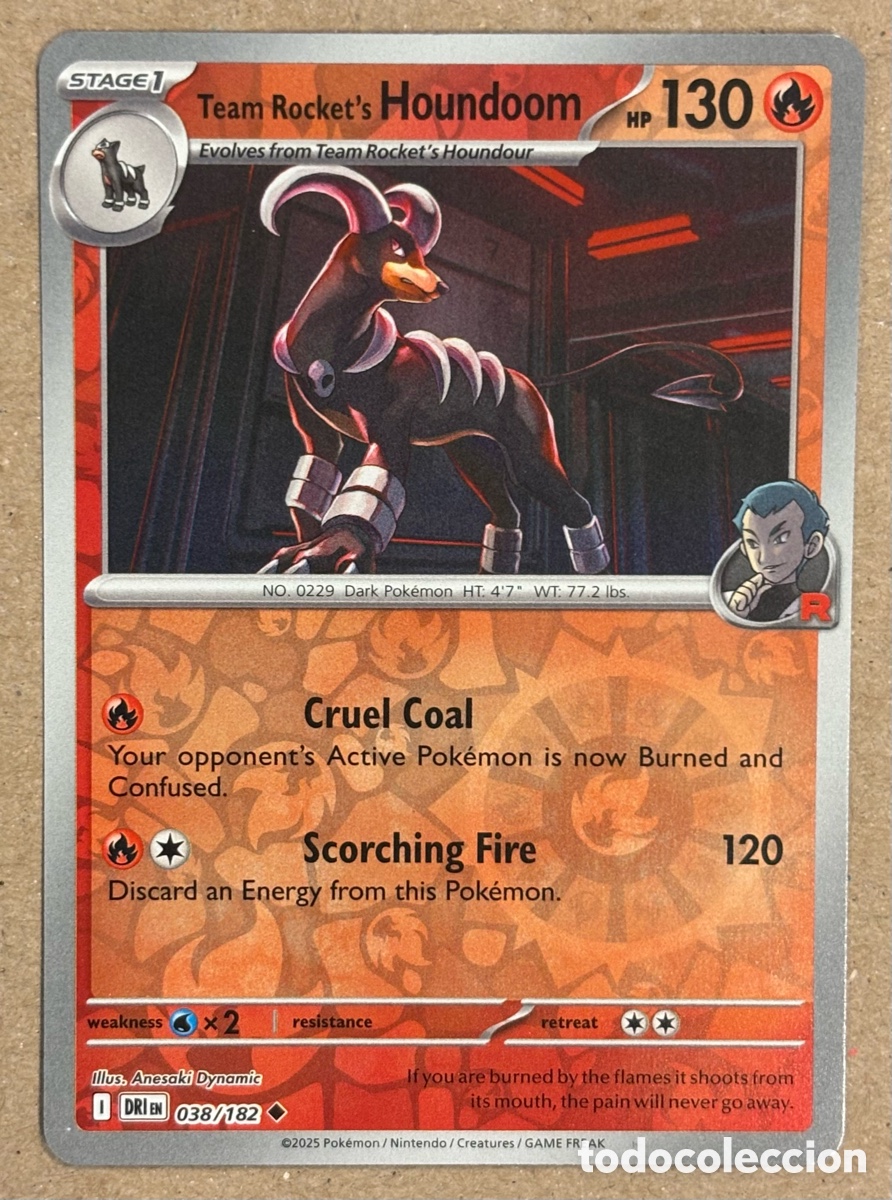 Trading Cards: TEAM ROCKET&rsquo;S HOUNDOOM. CARTA POK&Eacute;MON REVERSE HOLO #038/182. SCARLET & VIOLET: DESTINED RIVALS