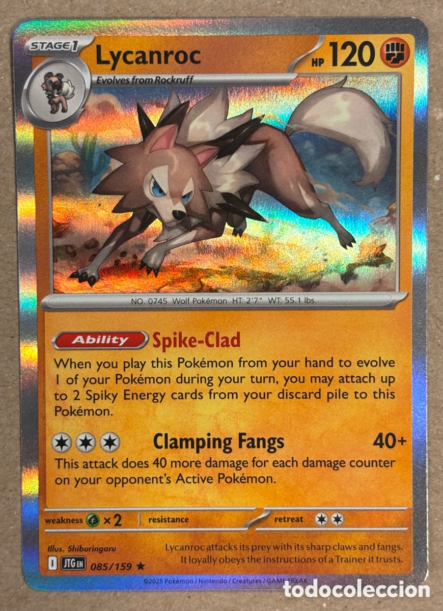 Trading Cards: LYCANROC. CARTA POK&Eacute;MON HOLO #085/159. SCARLET & VIOLET: JOURNEY TOGETHER (JTGen).