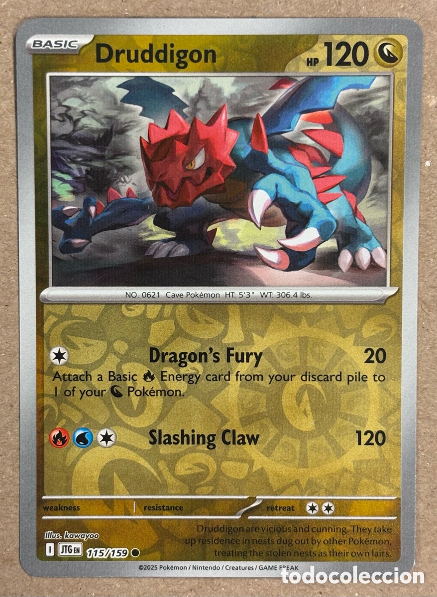Trading Cards: DRUDDIGON. CARTA POK&Eacute;MON REVERSE HOLO #115/159. SCARLET & VIOLET: JOURNEY TOGETHER (JTGen).