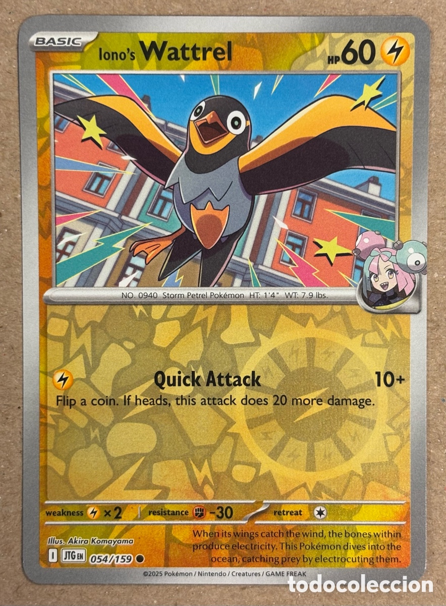 Trading Cards: IONO&rsquo;S WATTREL. CARTA POK&Eacute;MON REVERSE HOLO #054/159. SCARLET & VIOLET: JOURNEY TOGETHER (JTGen)