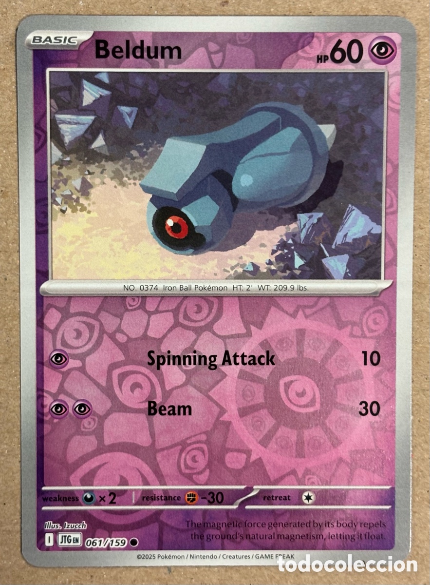 Trading Cards: BELDUM. CARTA POK&Eacute;MON REVERSE HOLO #061/159. SCARLET & VIOLET: JOURNEY TOGETHER (JTGen).