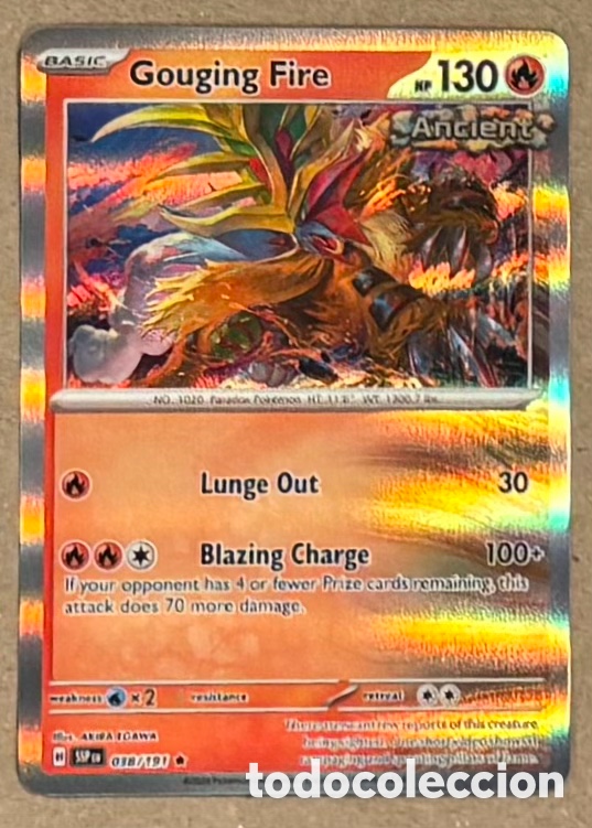 Trading Cards: GOUGING FIRE. CARTA POK&Eacute;MON HOLO #038/191. SCARLET & VIOLET: SURGING SPARKS (SSPen).