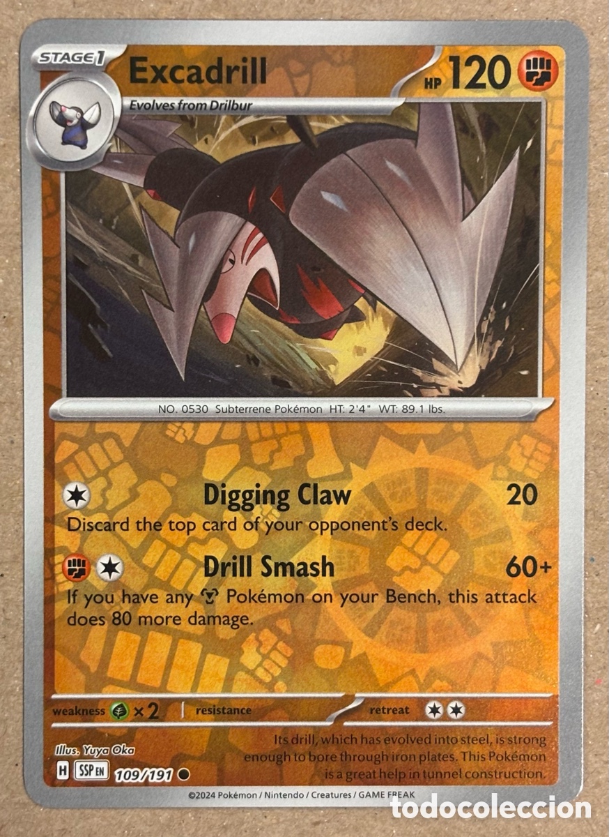 Trading Cards: EXCADRILL. CARTA POK&Eacute;MON REVERSE HOLO #109/191. SCARLET & VIOLET: SURGING SPARKS (SSPen).