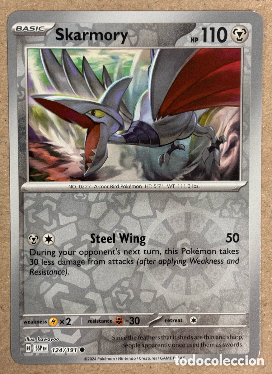 Trading Cards: SKARMORY. CARTA POK&Eacute;MON REVERSE HOLO #124/191. SCARLET & VIOLET: SURGING SPARKS (SSPen).