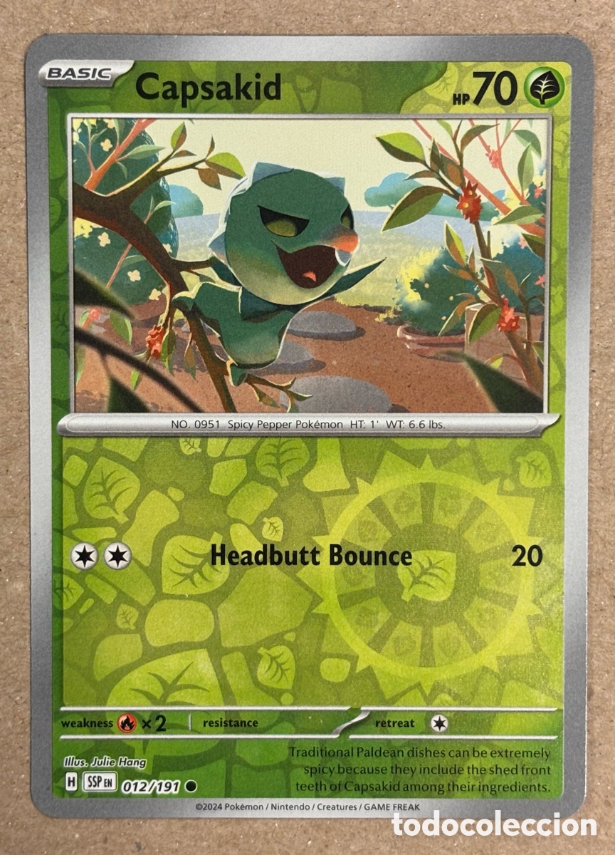 Trading Cards: CAPSAKID. CARTA POK&Eacute;MON REVERSE HOLO #012/191. SCARLET & VIOLET: SURGING SPARKS (SSPen).