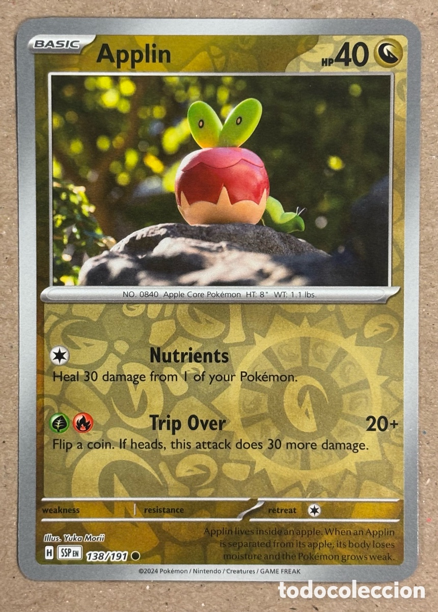 Trading Cards: APPLIN. CARTA POK&Eacute;MON REVERSE HOLO #138/191. SCARLET & VIOLET: SURGING SPARKS (SSPen).