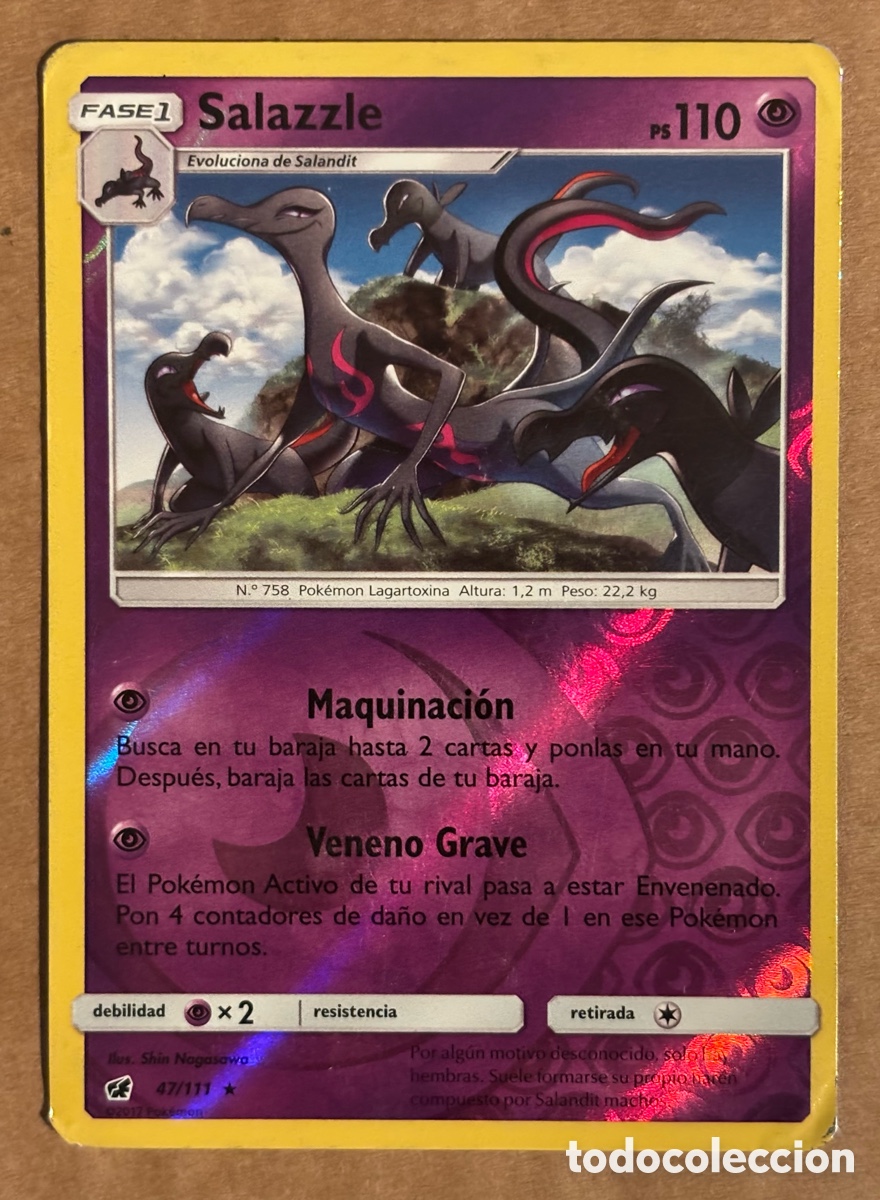 Trading Cards: SALAZZLE. CARTA POK&Eacute;MON REVERSE HOLO #47/111 INVASI&Oacute;N CARMES&Iacute;.