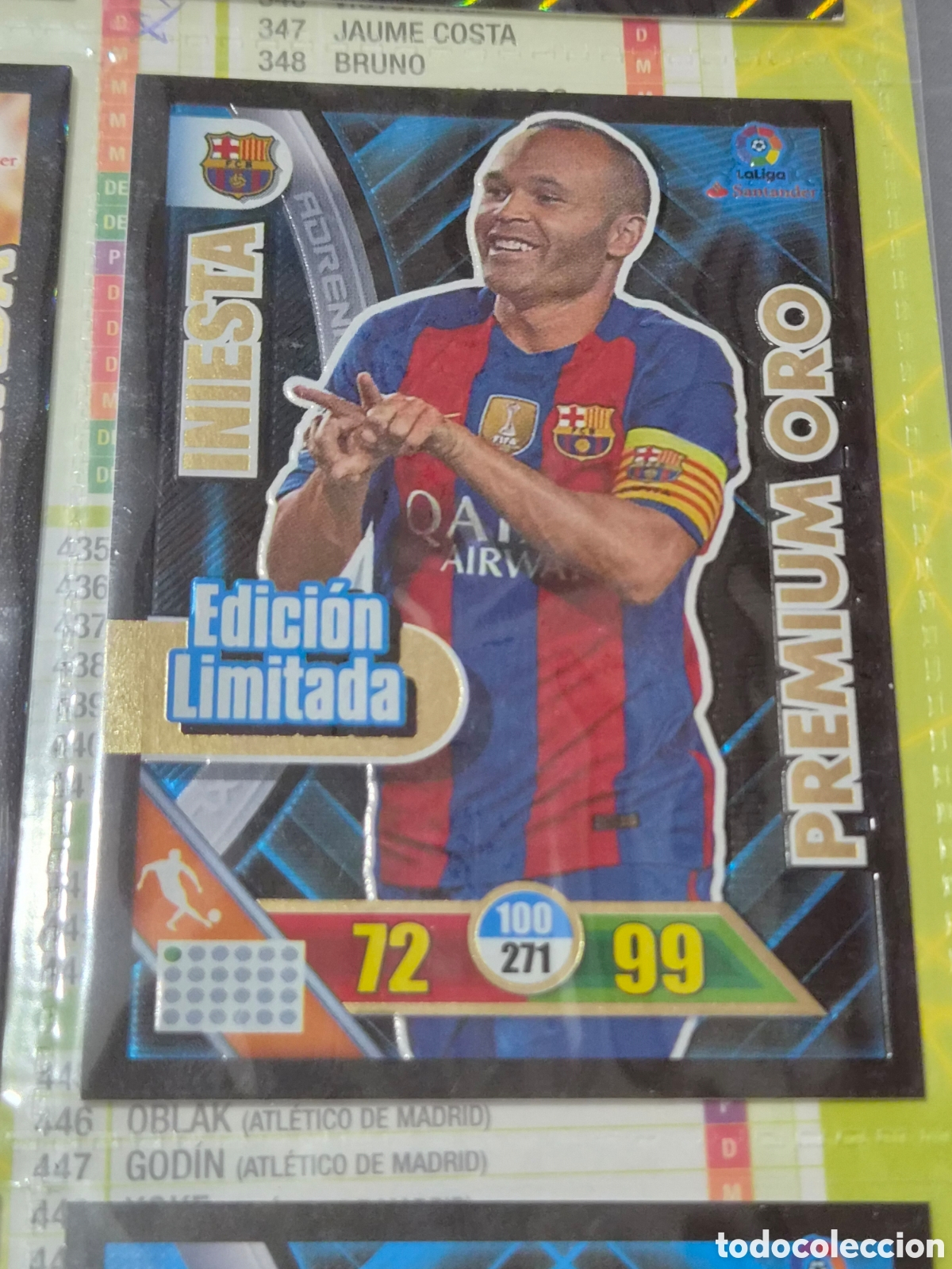Trading cards: INIESTA, BARCELONA EDICI&Oacute;N LIMITADA PREMIUN ORO ADRENALYN 2016 2017