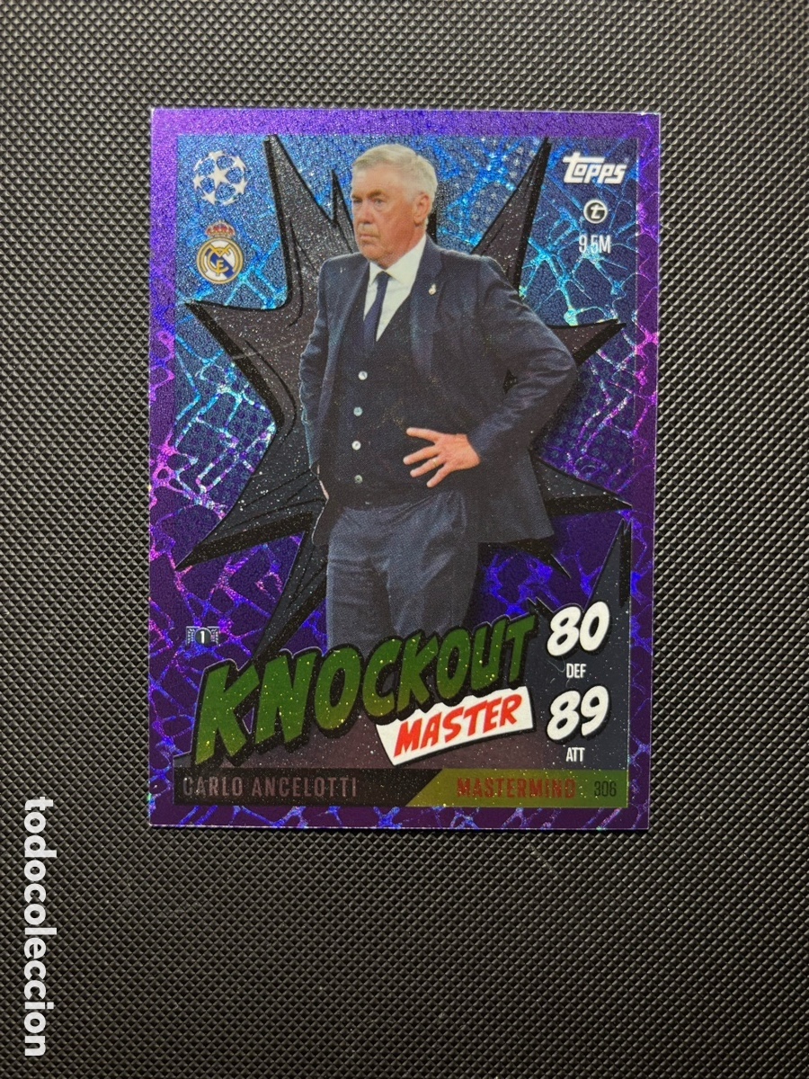 Figurine Collezionabili: CARLO ANCELOTTI TOPPS UCL KNOCKOUT PURPLE REAL MADRID