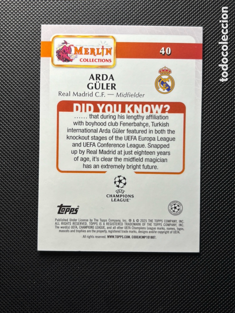 Trading cards: ARDA GULER TOPPS MERLIN REAL MADRID - Foto 2