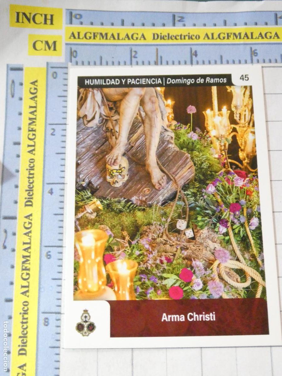 Trading cards: TARJETA TRADING CARD CROMO RELIGIOSO SEMANA SANTA M&Aacute;LAGA. HOLY CARDS. 45 ARMA CHRISTI HUMILDAD PACIE