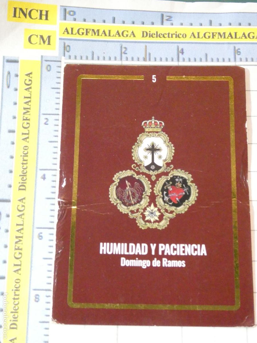 Trading cards: TARJETA TRADING CARD CROMO RELIGIOSO SEMANA SANTA M&Aacute;LAGA. HOLY CARDS. 5 ESCUDO HUMILDAD PACIENCIA
