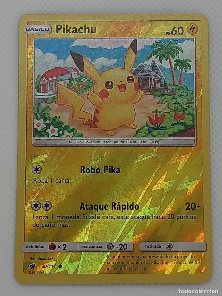 Trading cards: Carta Pok&eacute;mon - Pikachu 30/111 Reverse Holo - Invasi&oacute;n Carmes&iacute; - 2017 - DA&Ntilde;ADA