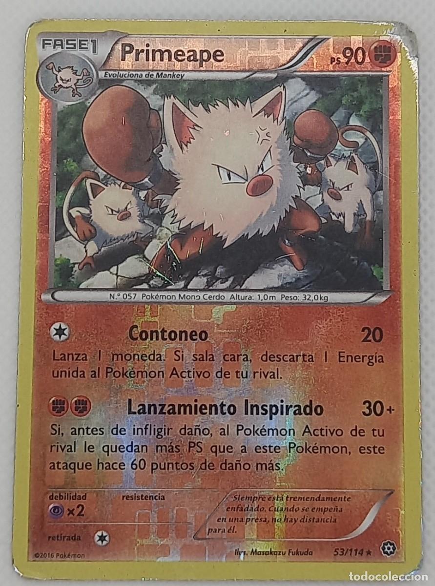 Trading cards: Carta Pok&eacute;mon - Primeape 53/114 Reverse Holo - Asedio de Vapor - 2016 - DA&Ntilde;ADA