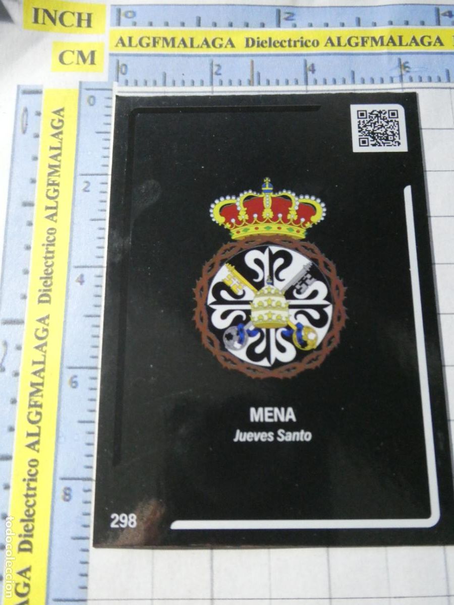 Trading cards: TARJETA TRADING CARD CROMO RELIGIOSO SEMANA SANTA M&Aacute;LAGA. HOLY CARDS. 298 CONGREGACI&Oacute;N MENA ESCUDO