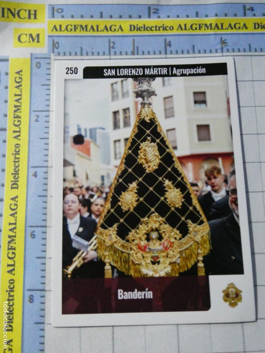 Trading cards: TARJETA TRADING CARD CROMO RELIGIOSO SEMANA SANTA M&Aacute;LAGA HOLY CARDS. 250 SAN LORENZO M&Aacute;RTIR BANDER&Iacute;N
