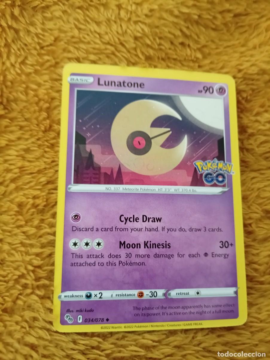 Trading cards: Carta Pok&eacute;mon de Lunatone, edici&oacute;n en ingl&eacute;s. 2022 - N&uacute;mero de carta: 034/078. - A&ntilde;o de publicaci&oacute;n: