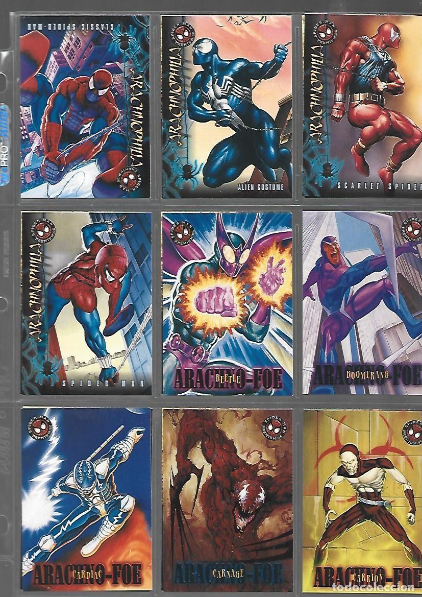Trading cards: Spiderman premium &acute;96, completa, 100 cards + 4 canvas de 6, 1996, Marvel, con hojas. Caja DA
