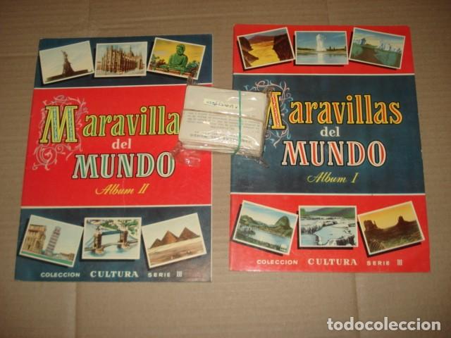 Trading cards: Maravillas del mundo, &aacute;lbum i + II, vacios, + 250 cromos sin pegar, 1956, Bruguera, muy buen estado