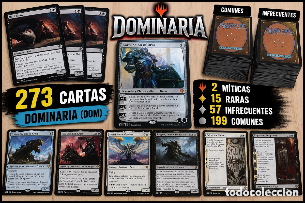 Trading cards: MAGIC THE GATHERING Dominaria Lote 273 cartas 2 M&iacute;ticas 15 Raras Rat Colony Karn MTG