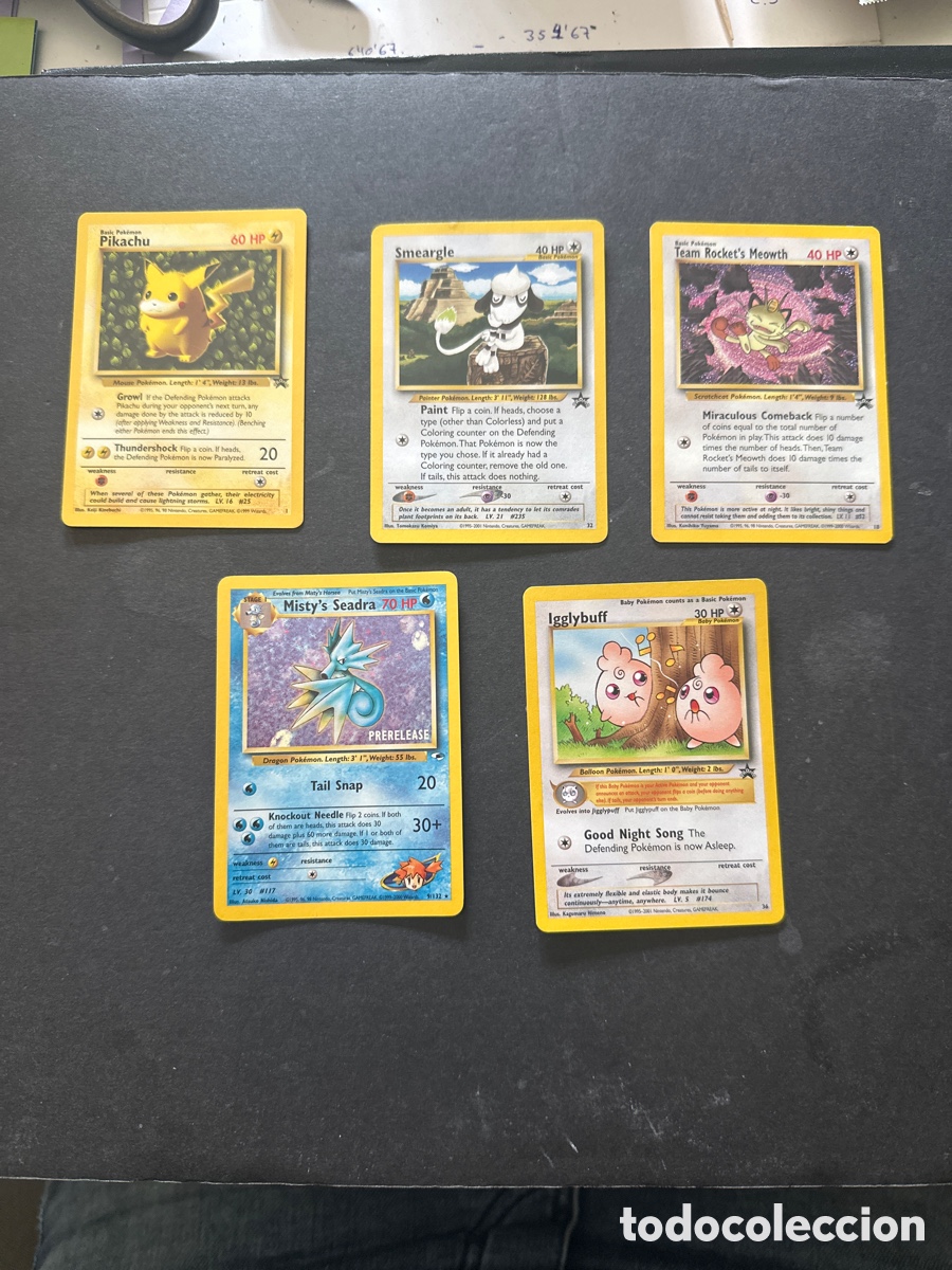 Trading cards: Lote cartas promo Pokemon Seadra, Picachu, Meowth, Igglybuff y Smeargle todas nuevas sin usar