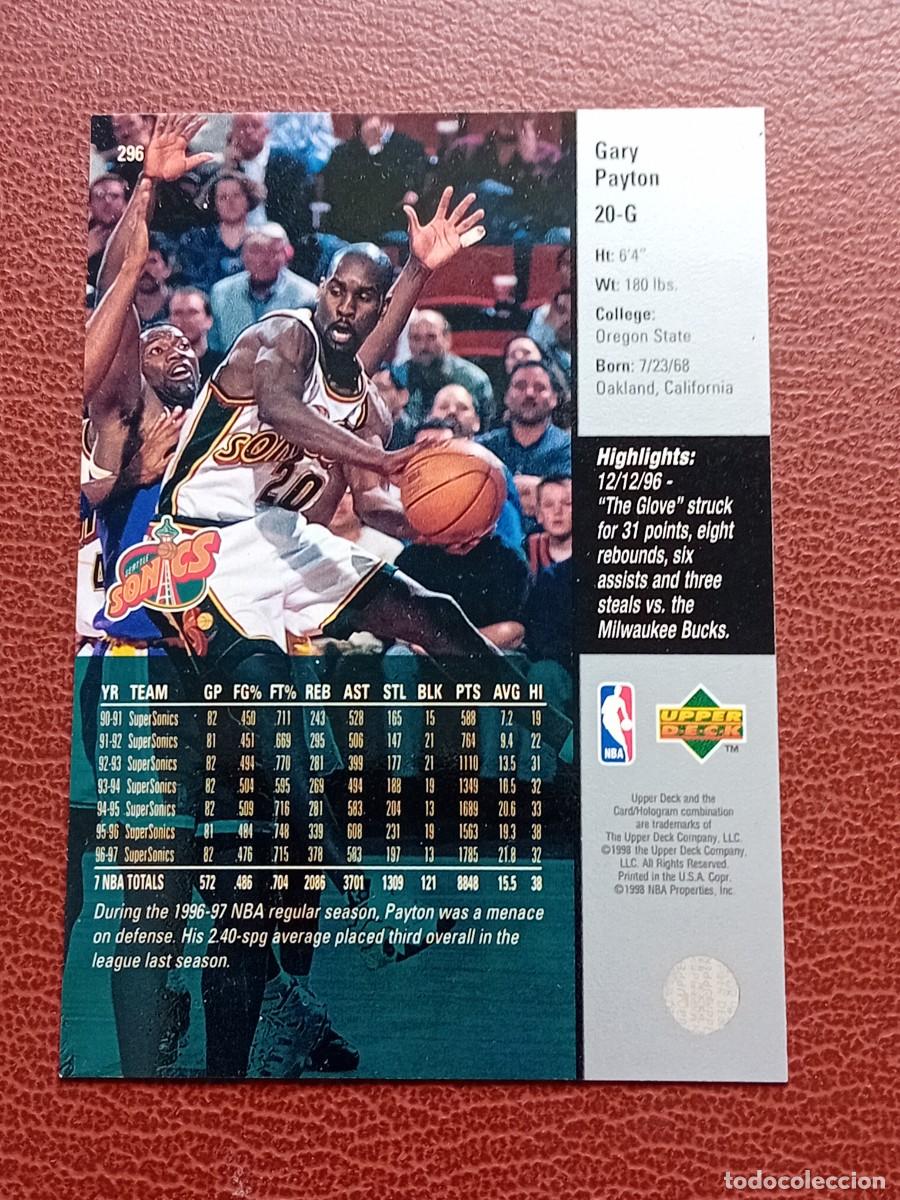 Trading cards: Card 296 Gary Payton Upper Deck 1997-98 - Foto 2