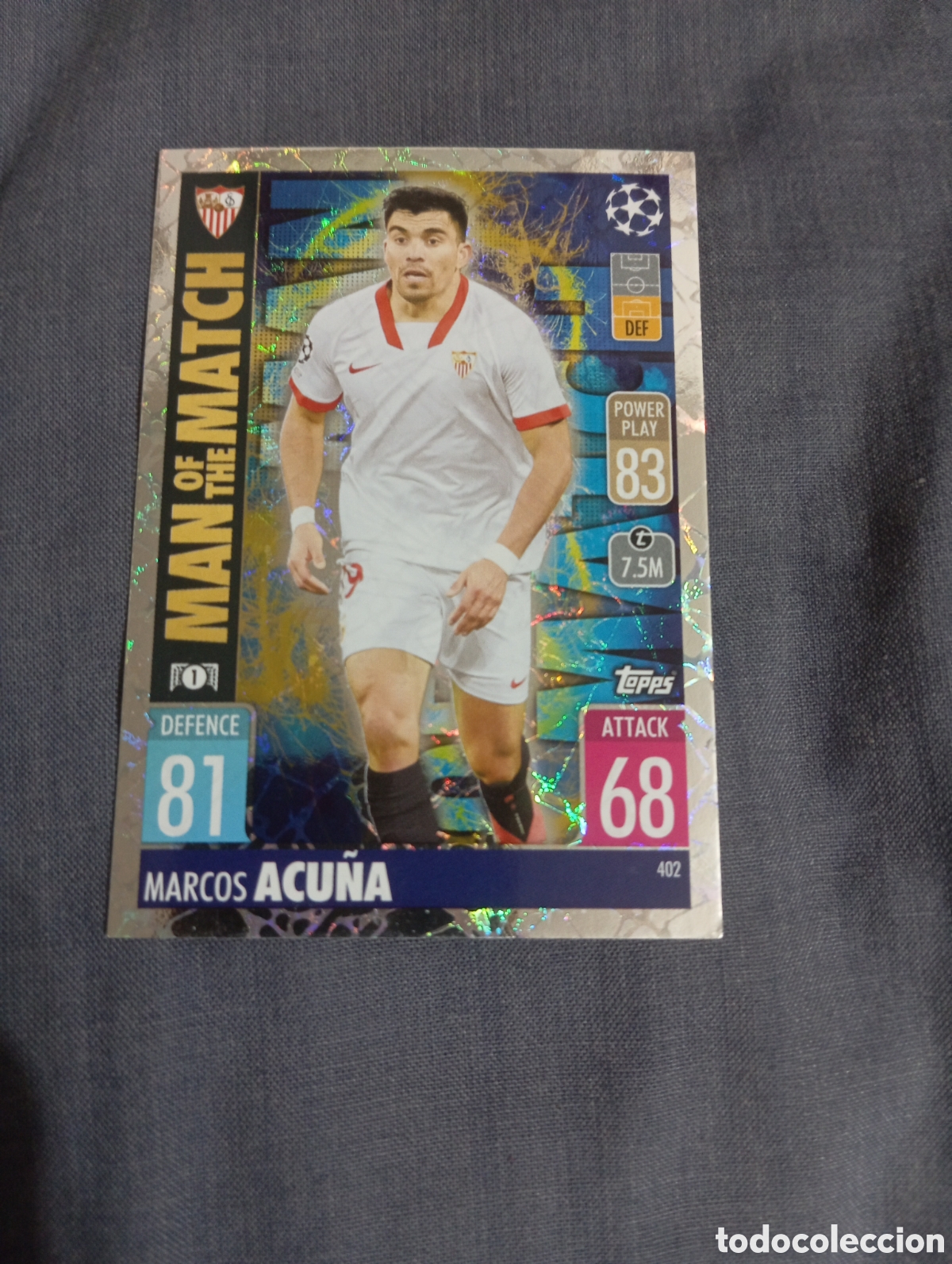 Trading cards: Marcos Acu&ntilde;a Sevilla MAN OF THE MATCH n&deg;402 / TOPPS MATCH ATTAX 2021/2022