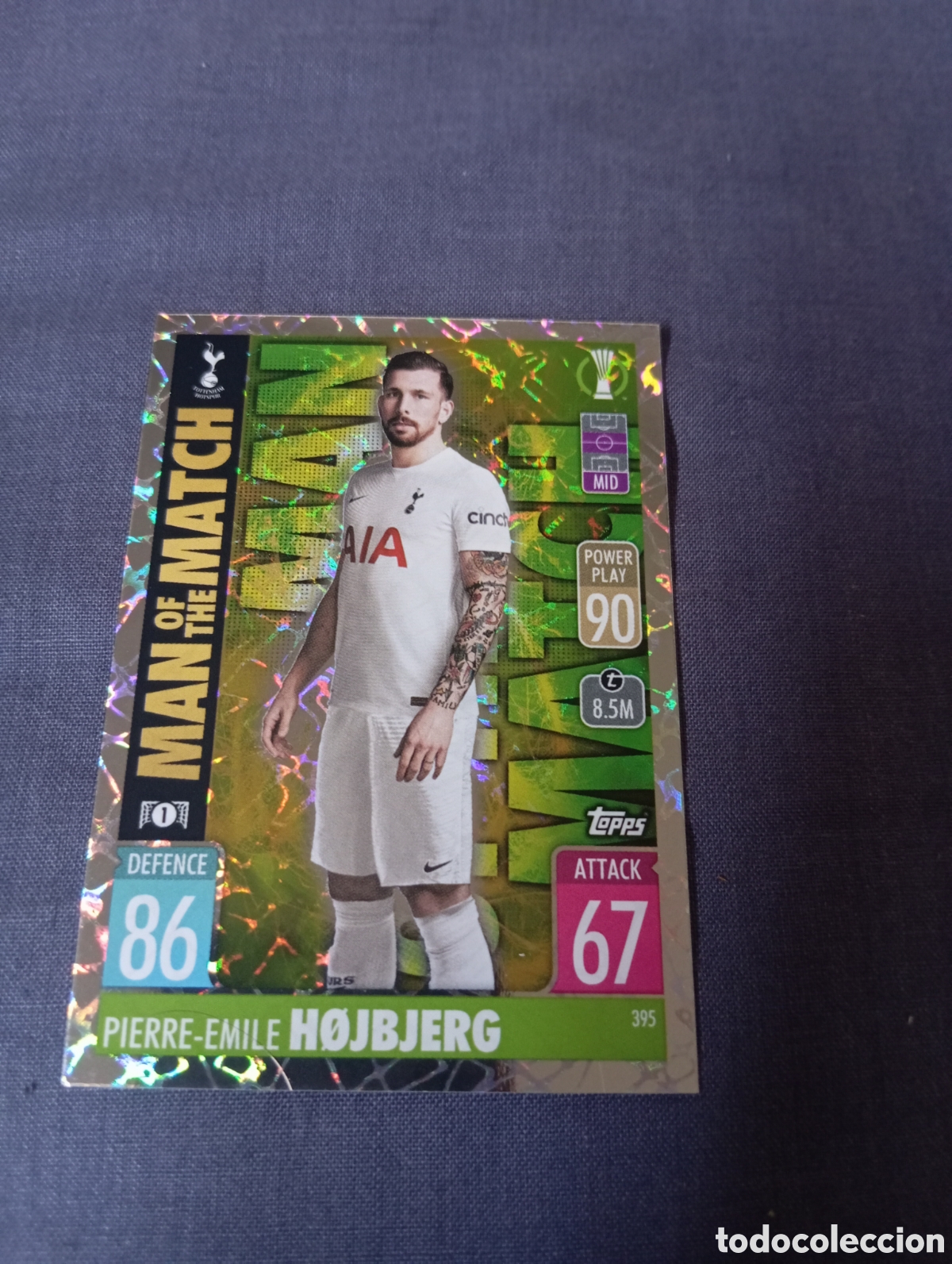 Trading cards: Pierre-Emile H&oslash;jbjerg Tottenham Hotspurs MAN OF THE MATCH n&deg; 395 / TOPPS MATCH ATTAX 2021/2022