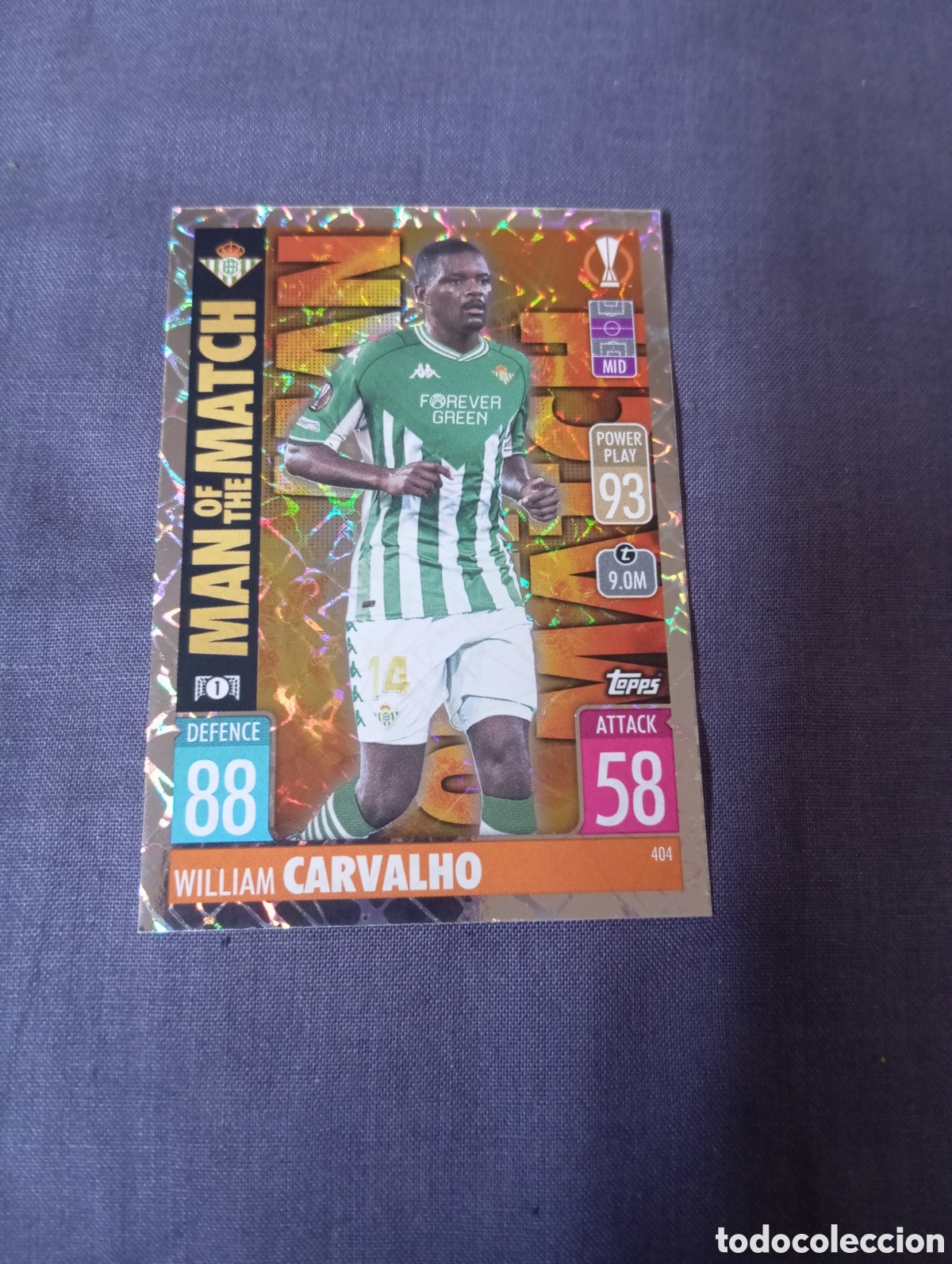 Trading cards: William Carvalho Betis MAN OF THE MATCH n&deg;404 / TOPPS MATCH ATTAX 2021/2022