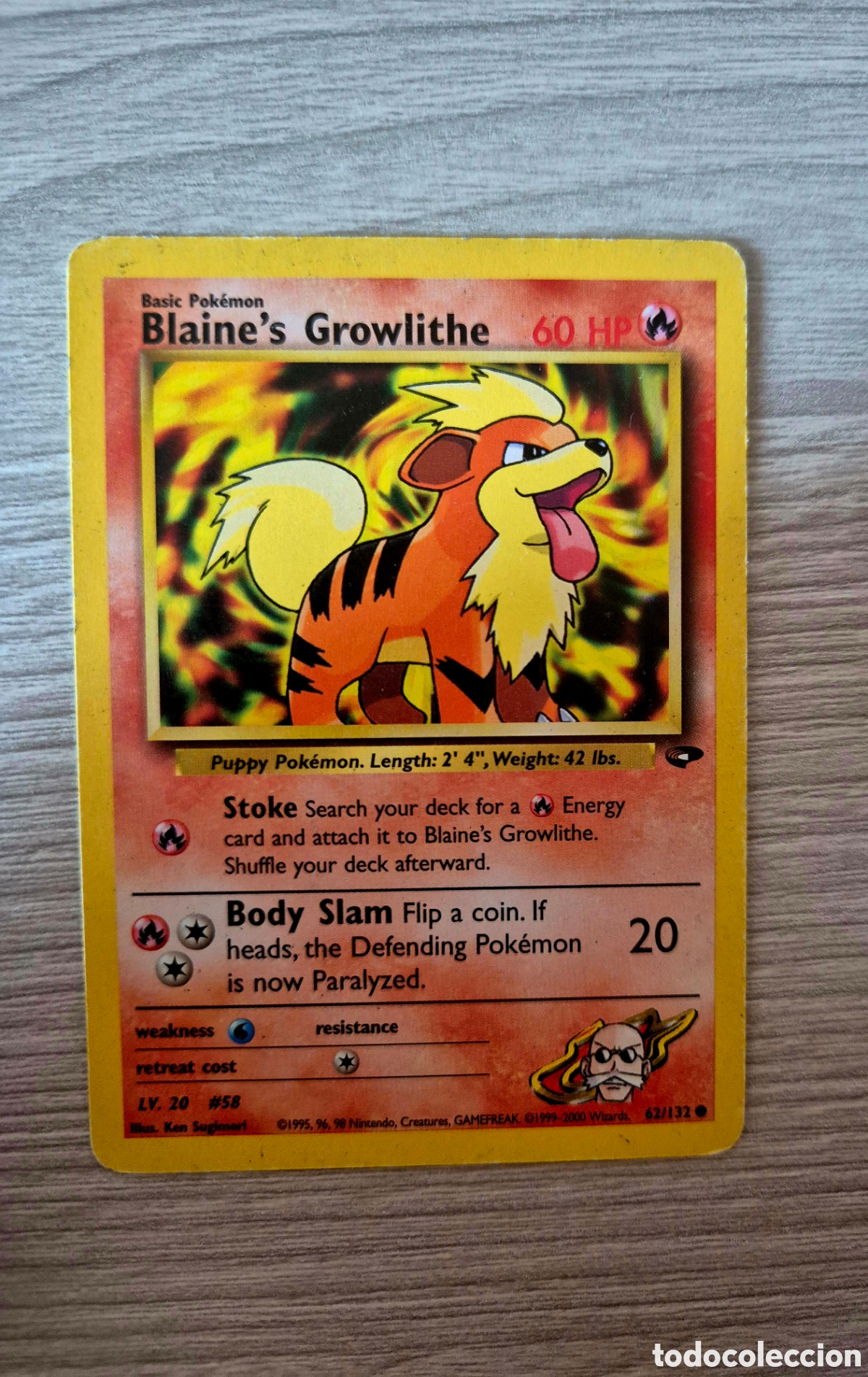 Trading cards: Carta Pok&eacute;mon Blaine's Growlithe 62/132