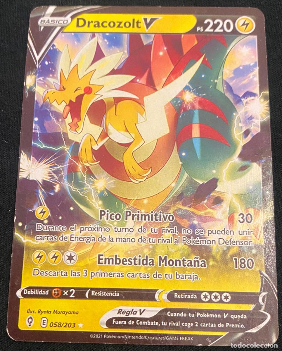Trading cards: Trading card de Pok&eacute;mon. Dracozolt V. 058 / 203. Colecci&oacute;n 2021. Edici&oacute;n en espa&ntilde;ol. Buen estado.