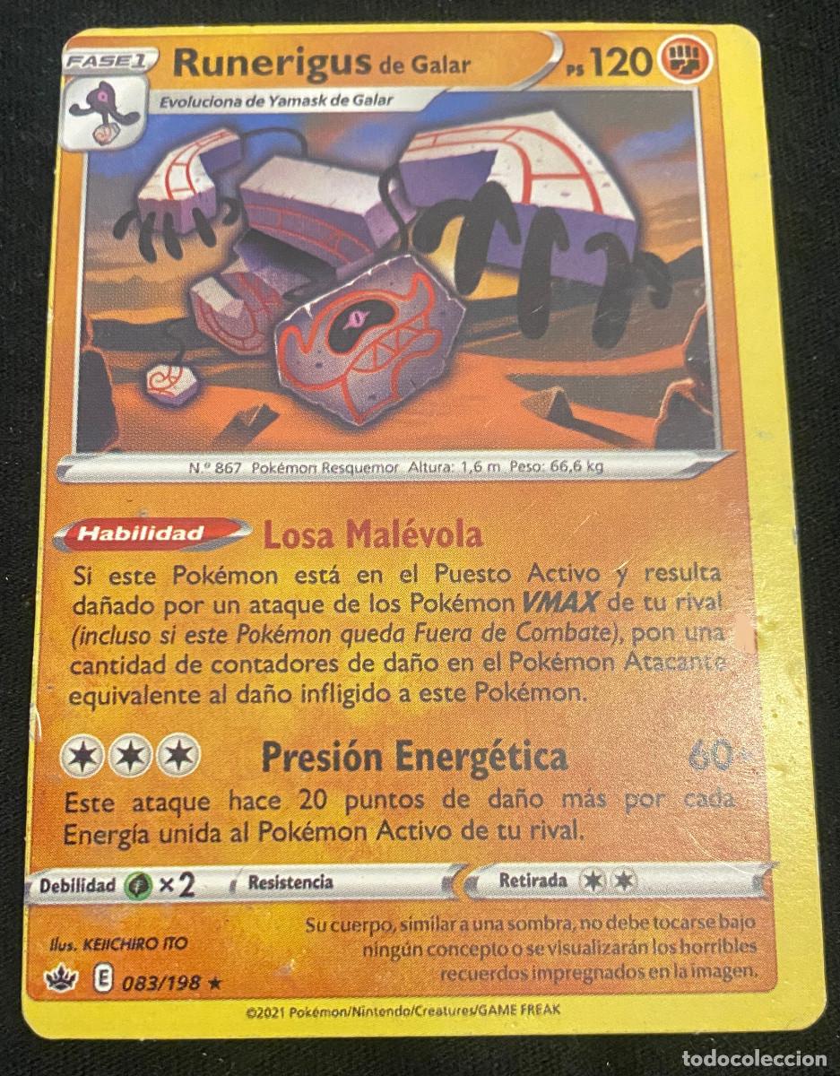 Trading cards: Trading card de Pok&eacute;mon. Runerigus de Galar - Fase 1. 083 / 198. Colecci&oacute;n 2021. Edici&oacute;n en espa&ntilde;ol.