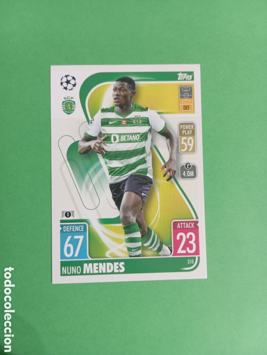 Trading cards: Nuno Mendes Sporting de Portugal n&deg;310 / TOPPS MATCH ATTAX 2021/2022