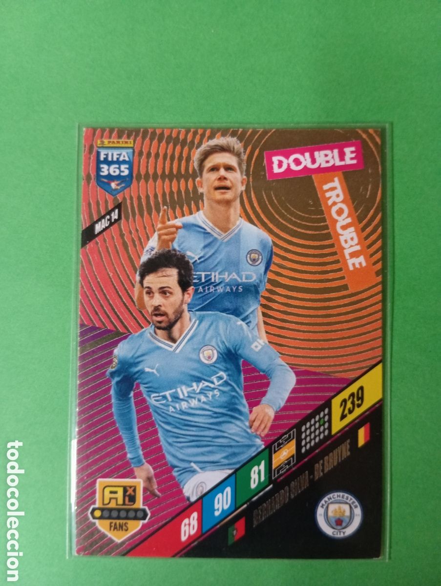 Trading cards: Bernardo Silva - de Bruyne Manchester City DOUBLE TROUBLE n&deg;MAC14/ PANINI ADRENALYN XL FIFA 365 2024