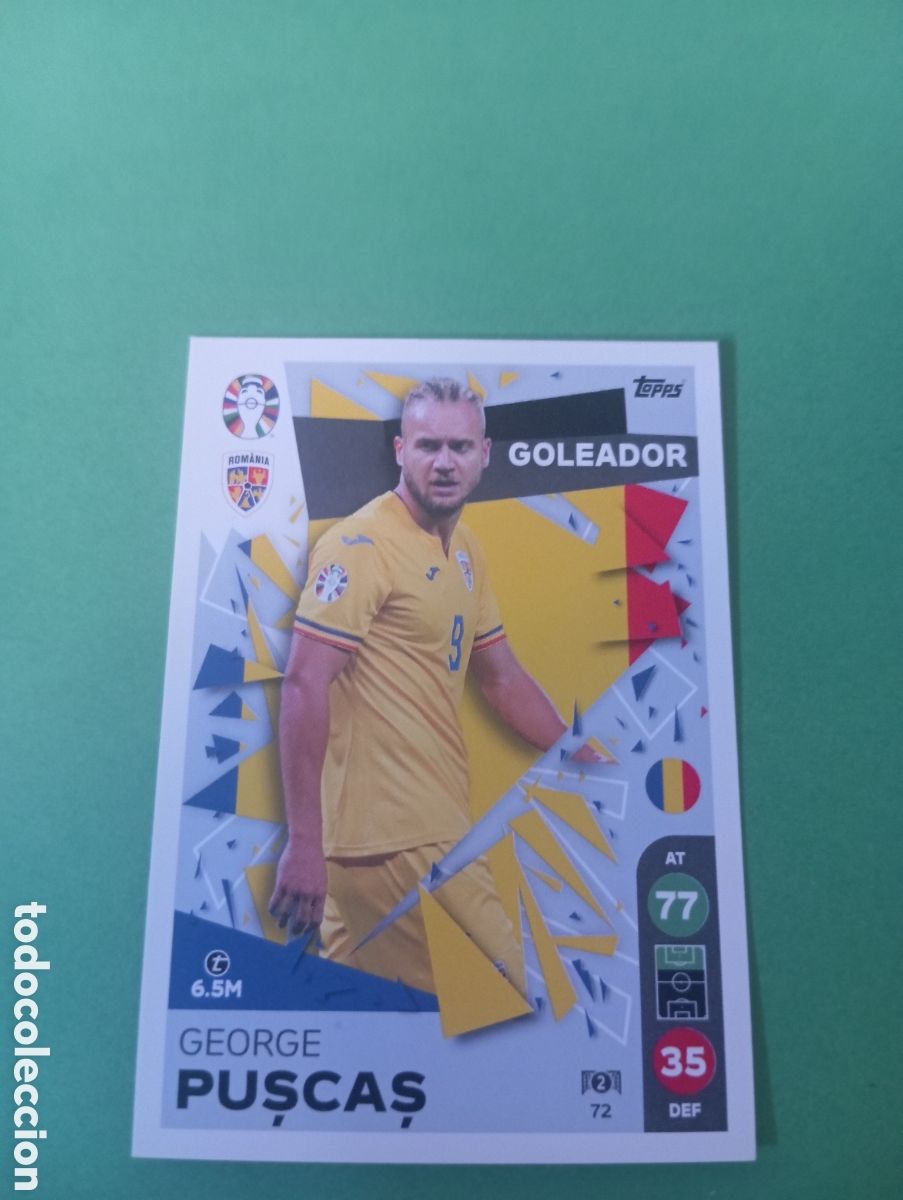 Trading cards: George Puscas Rumania GOLEADOR n&deg;72 / TOPPS MATCH ATTAX ALL-STARS EURO2024 LIDL