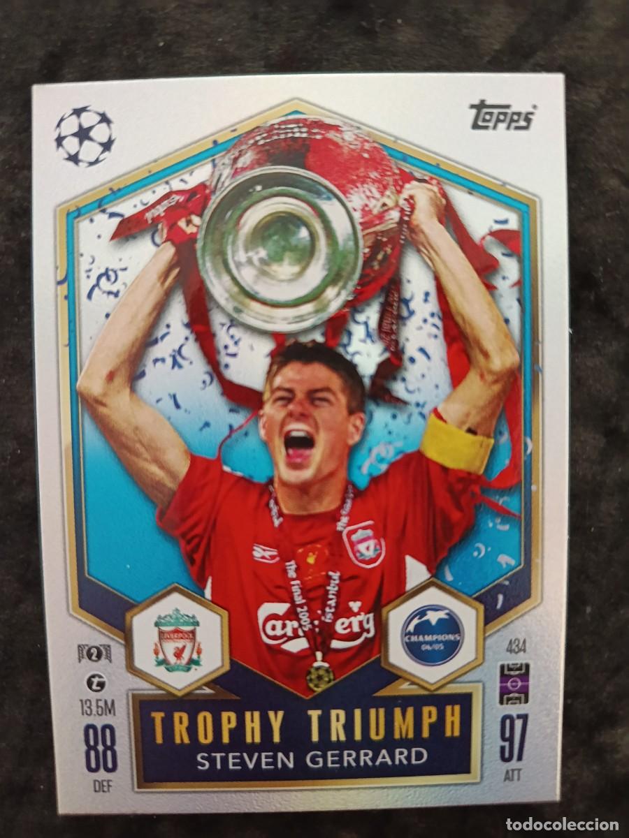 Trading cards: TOPPS MATCH ATTAX 2024/25. #434. STEVEN GERRARD &rdquo;TROPHY TRIUMPH&rdquo;. LIVERPOOL