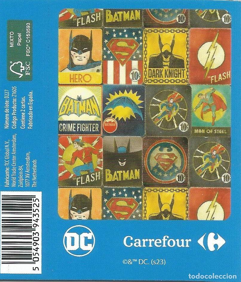 Trading cards: Sobre cart&oacute;n sin abrir con una carta de la colecci&oacute;n DC Carrefour - Batman, Superman, Flash - Nuevo.