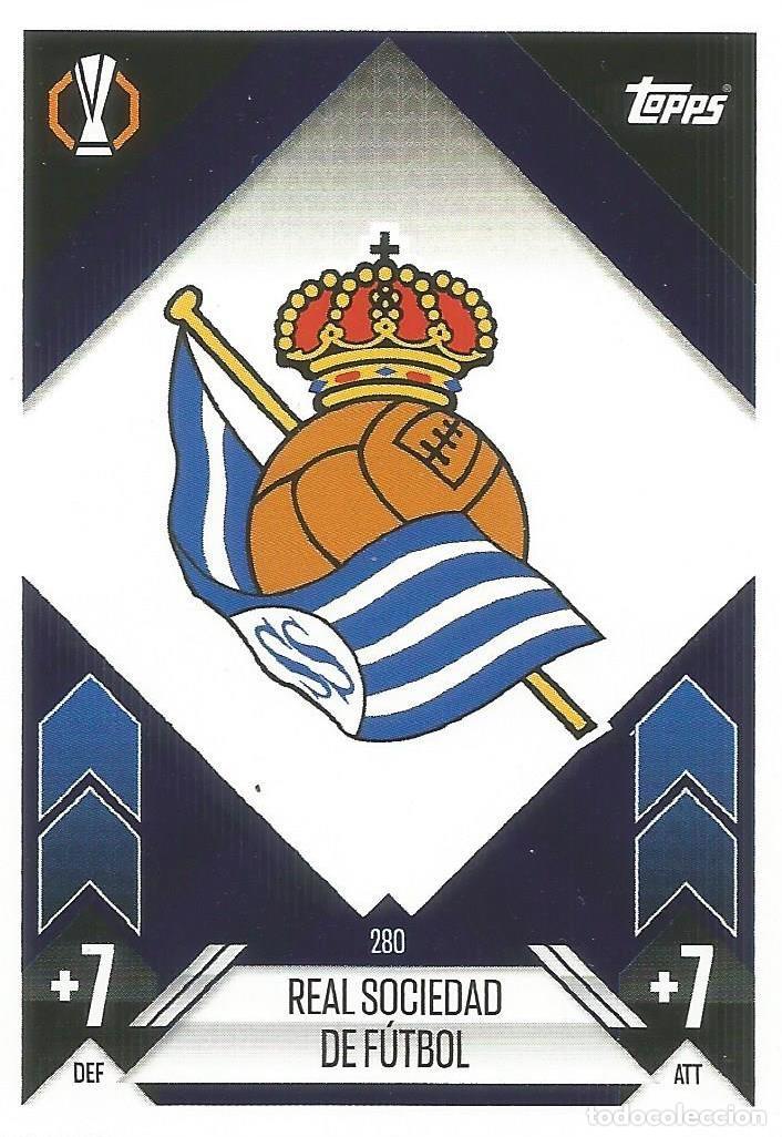 Trading cards: Carta Match Attax 2024 / 2025 24 25 - Real Sociedad de F&uacute;tbol - Escudo - 280 - TOPPS